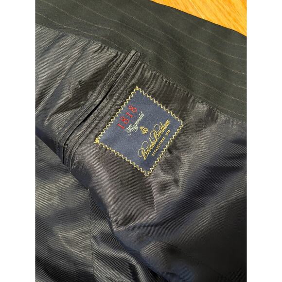 Brooks Brothers Fitzgerald Wool Navy Blue Striped Blazer Loro Piana USA 41R 40R - Picture 3 of 6